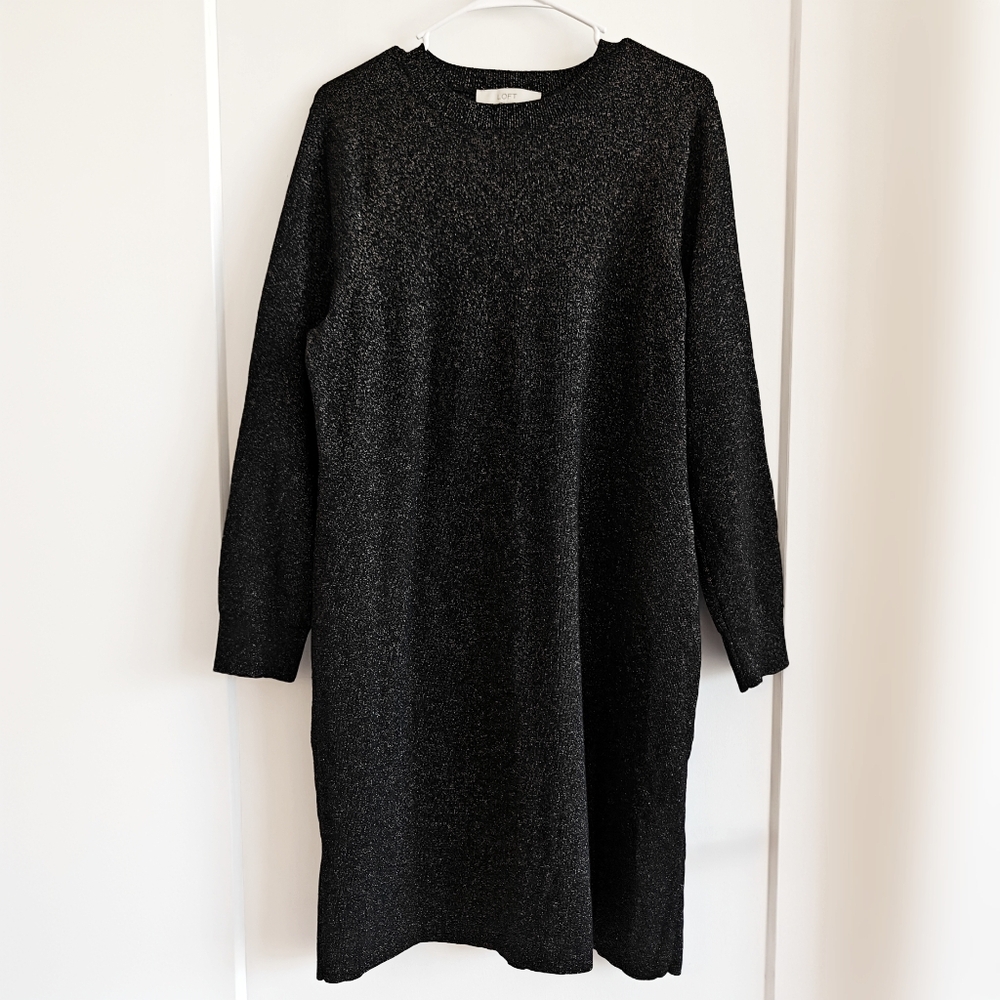 LOFT Black Shimmer Gold Sparkly Sweater Dress